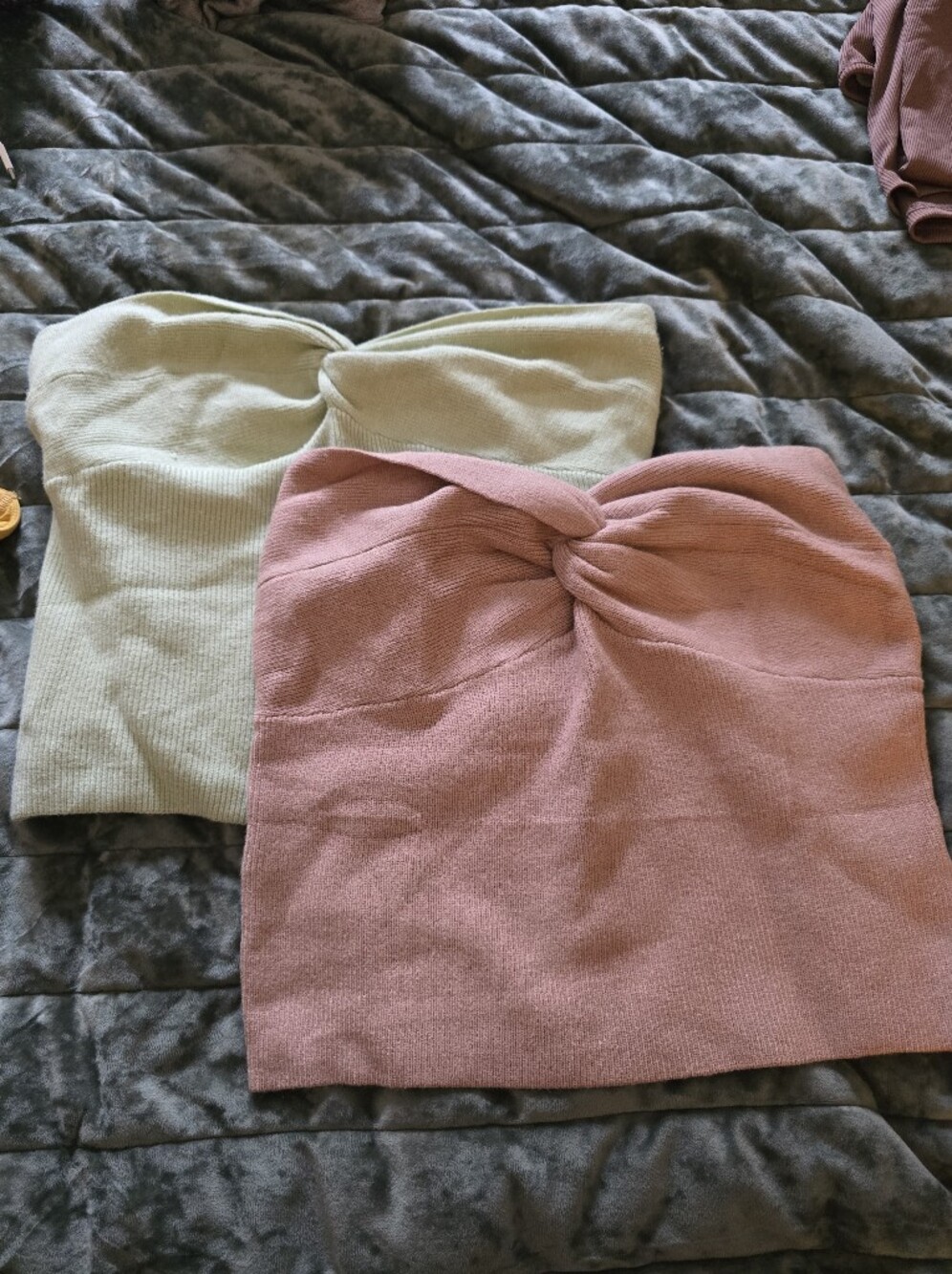 Strapless Tube Tops in Dusty Rose and Sage Green (Set Of 2)
